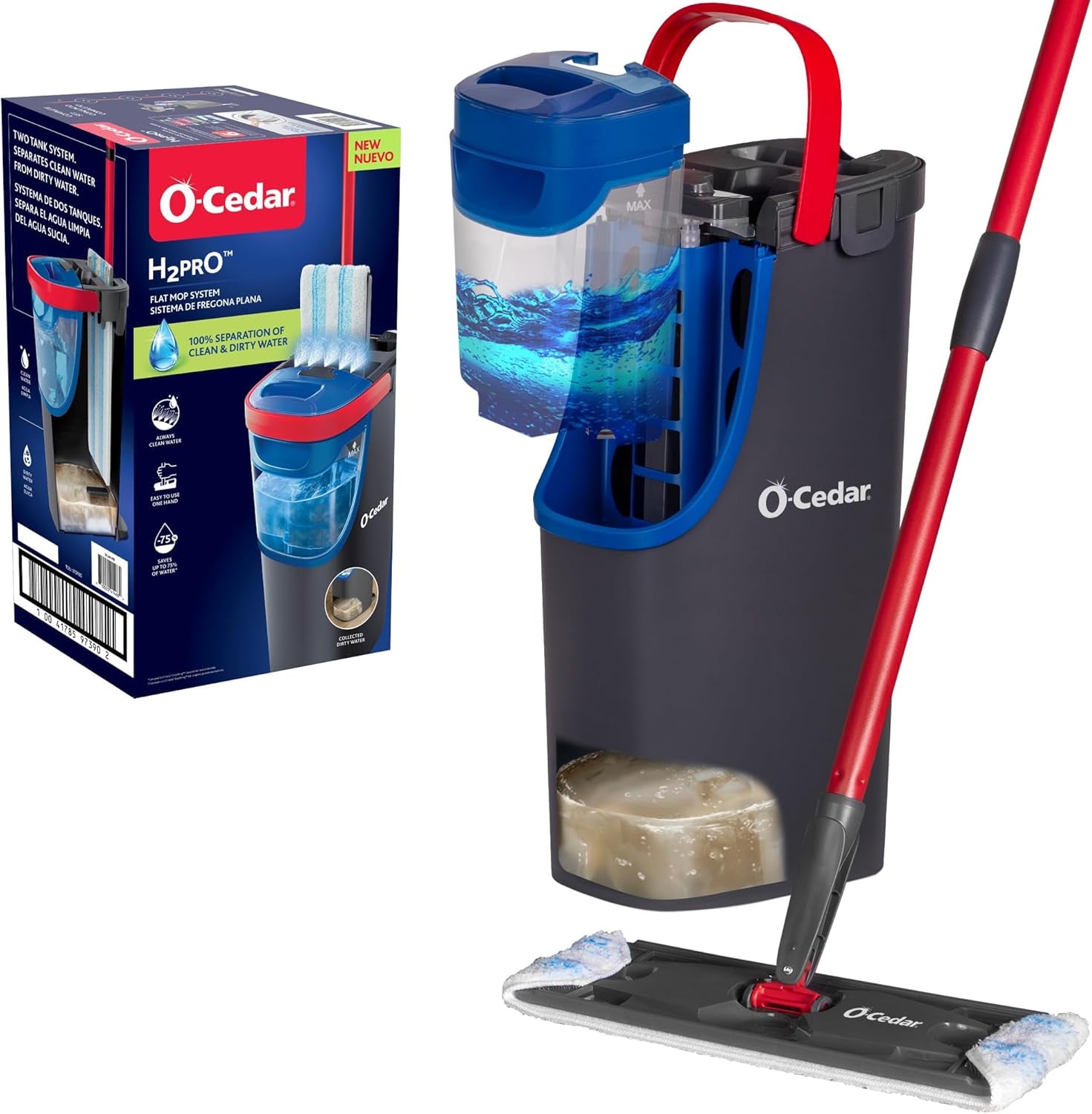 O-Cedar H2Pro Flat Mop System – Dual-Tank Cleaning for Spotless Floors