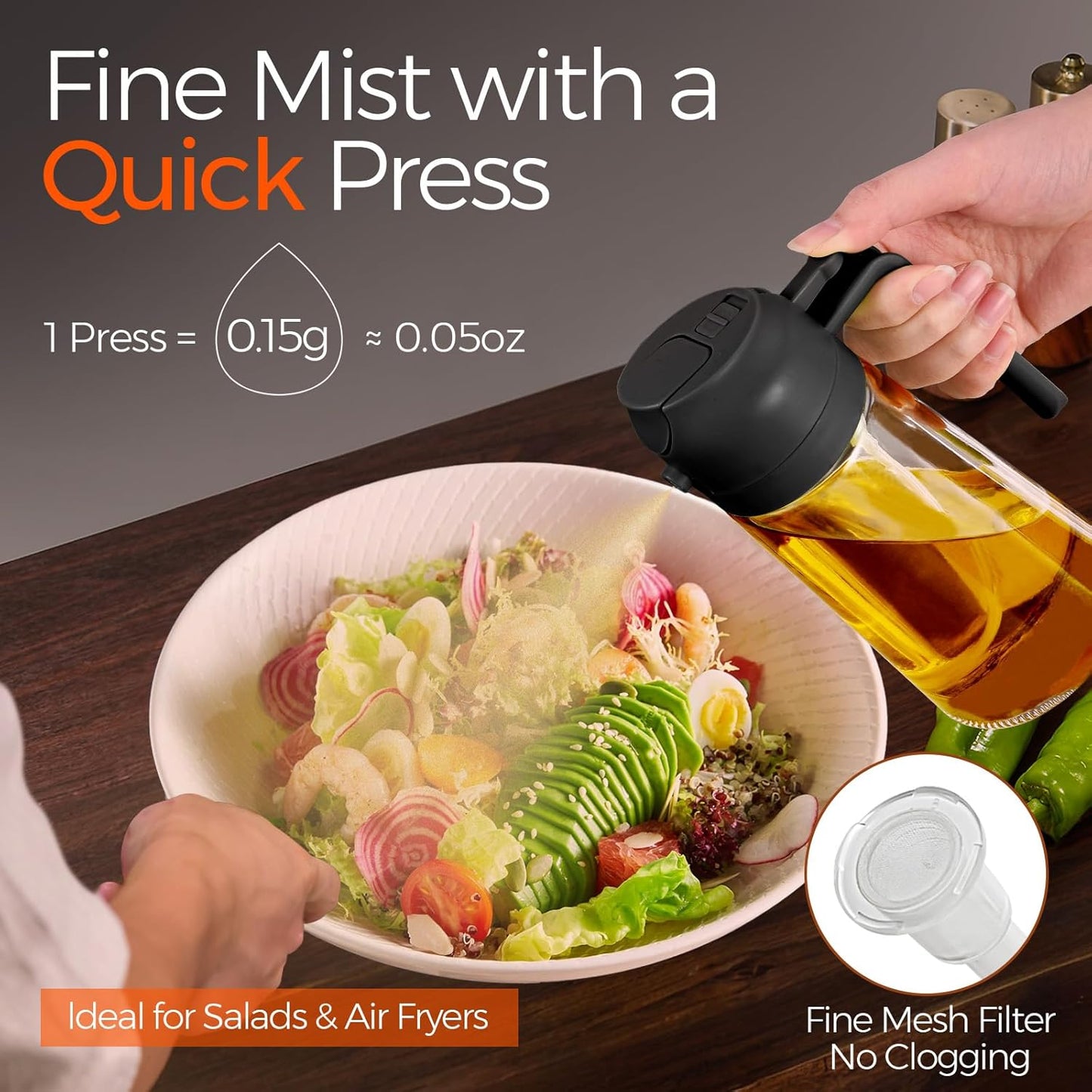 2-in-1 Glass Olive Oil Sprayer & Dispenser (16oz / 470ml) – Precision Cooking Made Easy