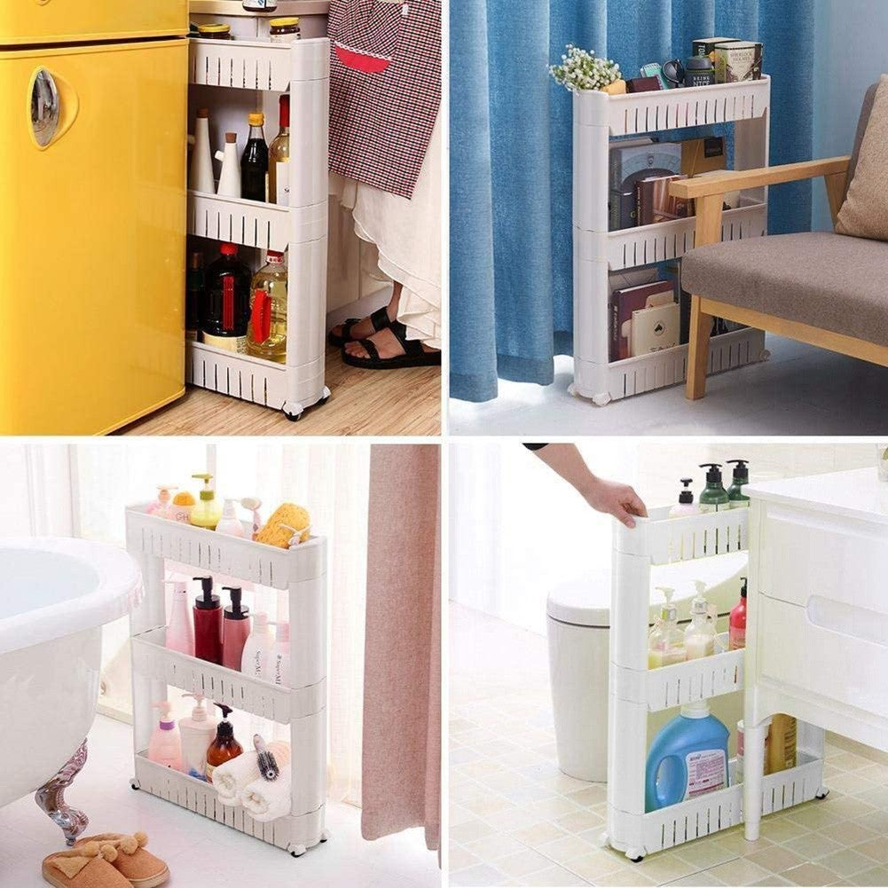 Slim Slide-Out Storage Organizer Rack | Rolling Kitchen, Laundry & Bathroom Storage Cart