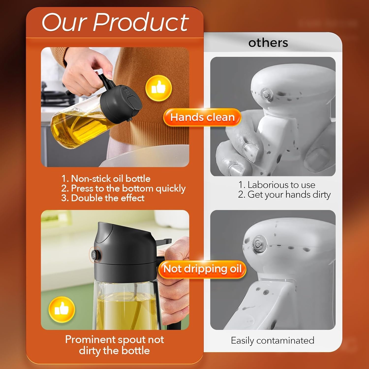 2-in-1 Glass Olive Oil Sprayer & Dispenser (16oz / 470ml) – Precision Cooking Made Easy