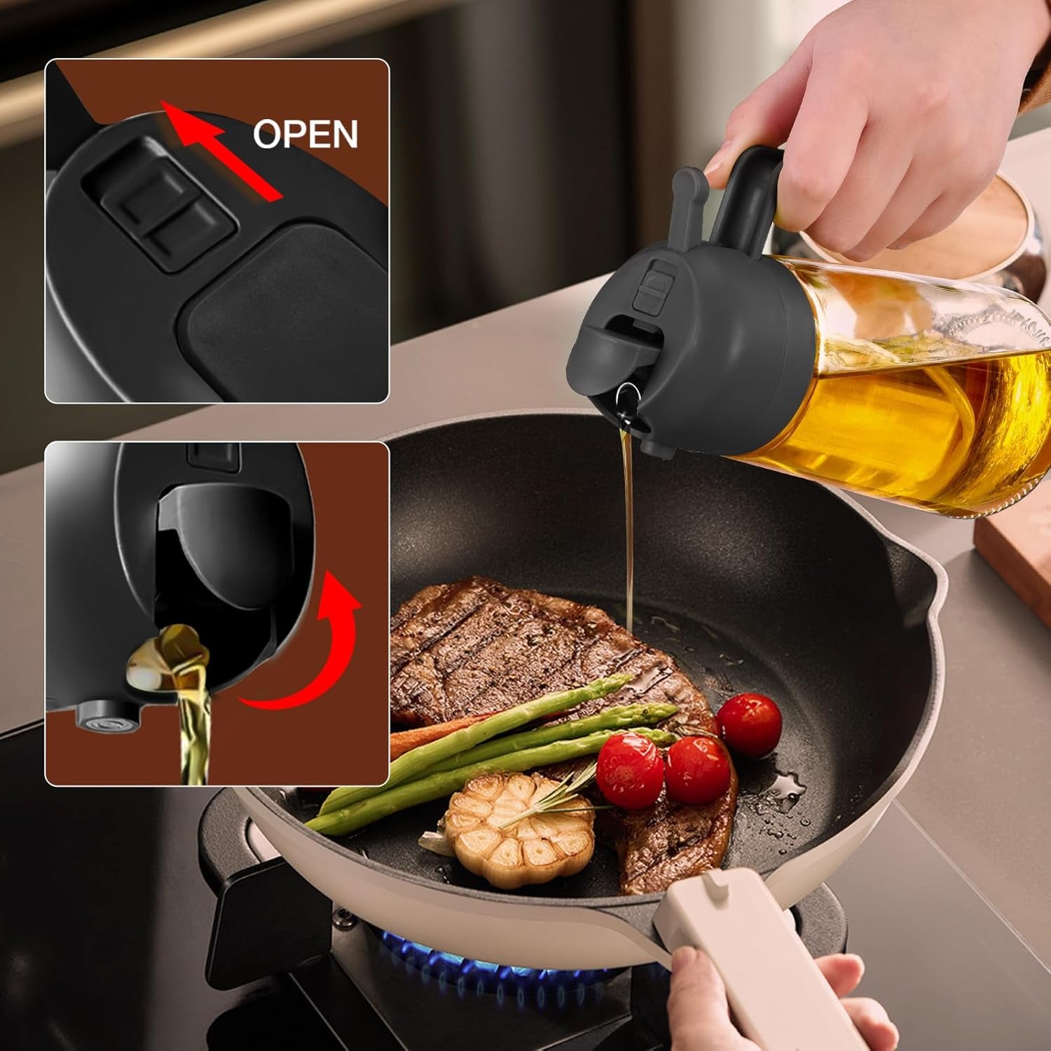 2-in-1 Glass Olive Oil Sprayer & Dispenser (16oz / 470ml) – Precision Cooking Made Easy