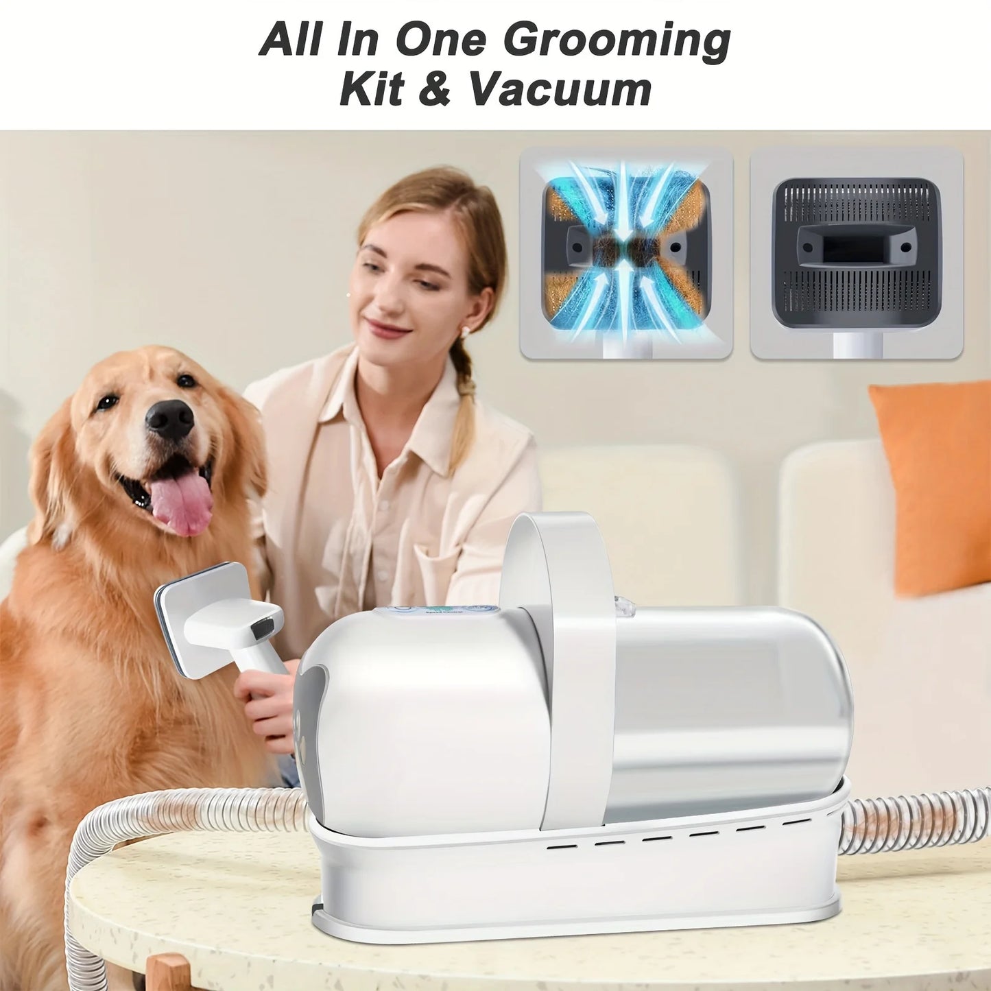 Low Noise Pet Vacuum Kit 7 in 1 with Nail Grinder Hair Trimming and Grooming