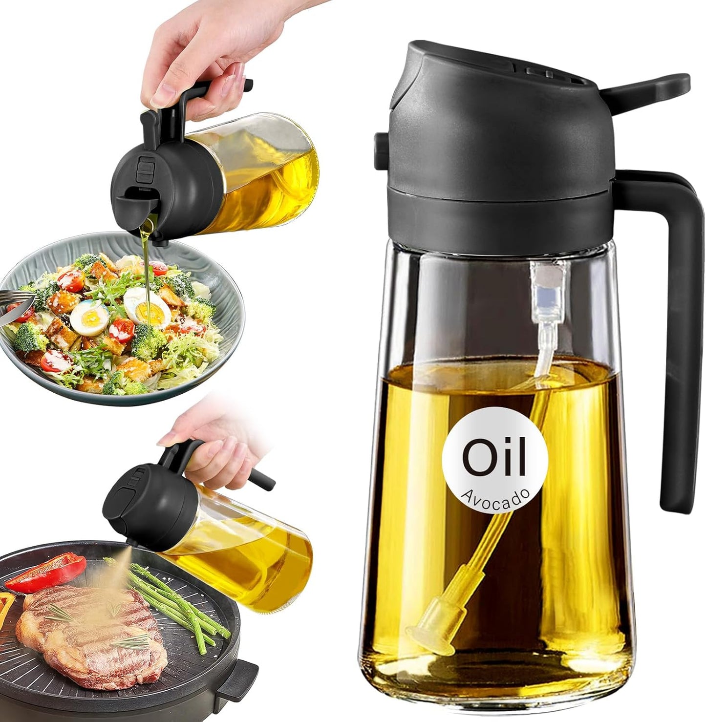 2-in-1 Glass Olive Oil Sprayer & Dispenser (16oz / 470ml) – Precision Cooking Made Easy